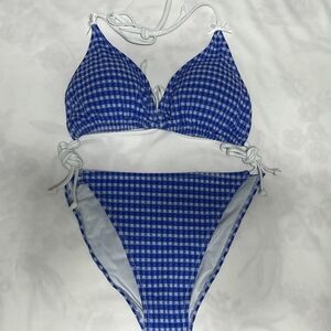 Zaful Blue and White Checkered Bikini